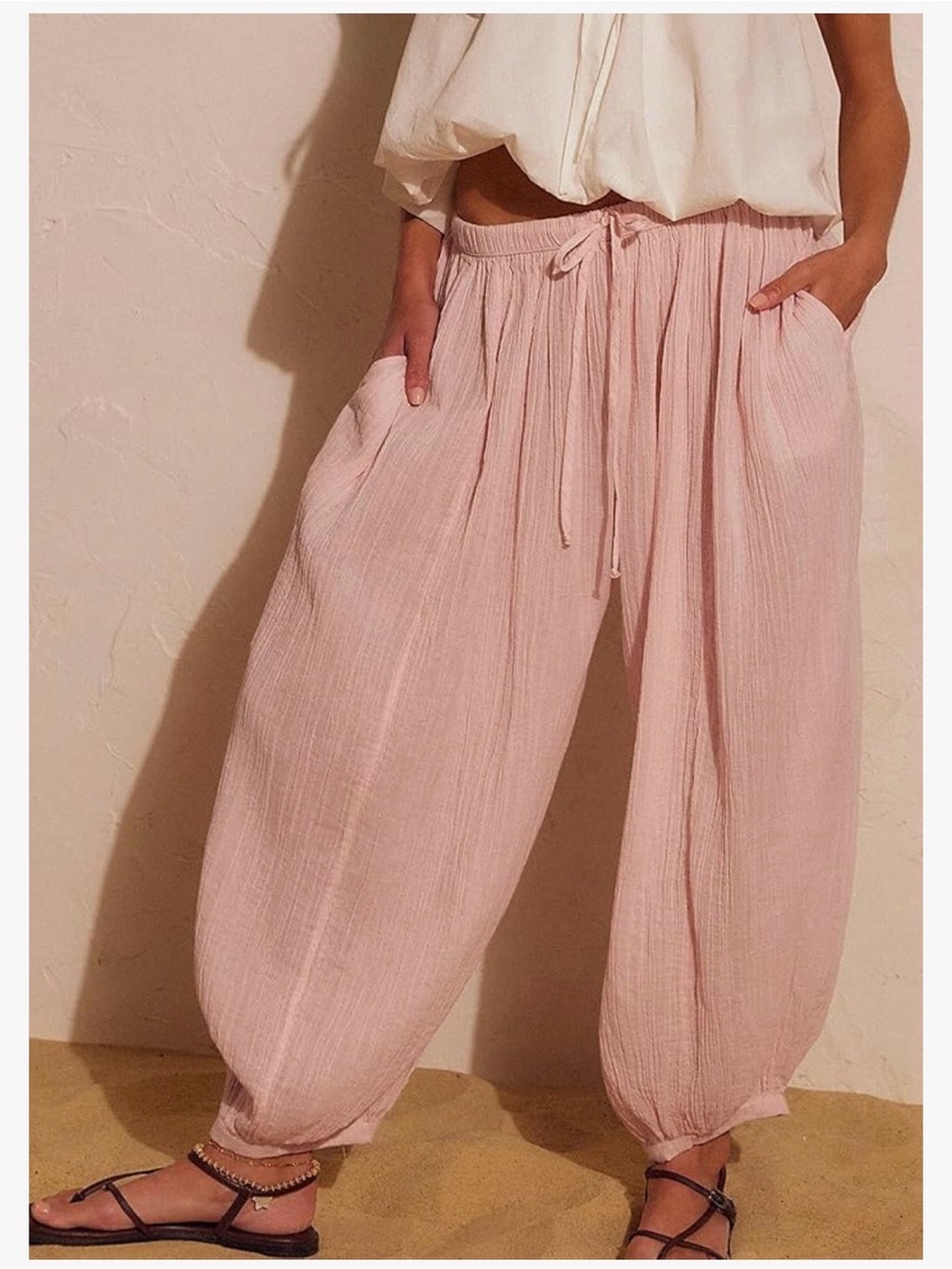 NWT SILKY LIKE Light Pink Relaxed Balloon Pants-S - Picture 4 of 16